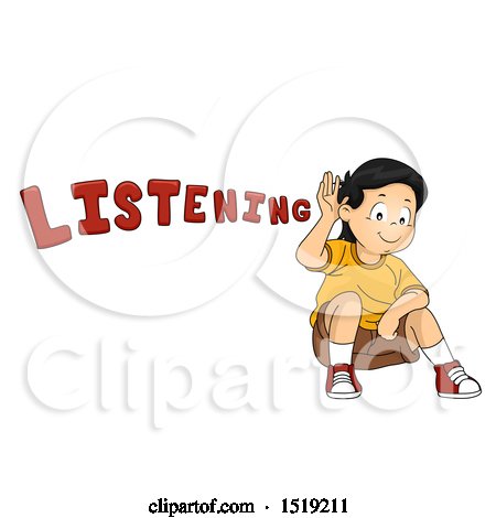 Clipart of a Boy Cupping His Ear and Listening - Royalty Free Vector Illustration by BNP Design Studio