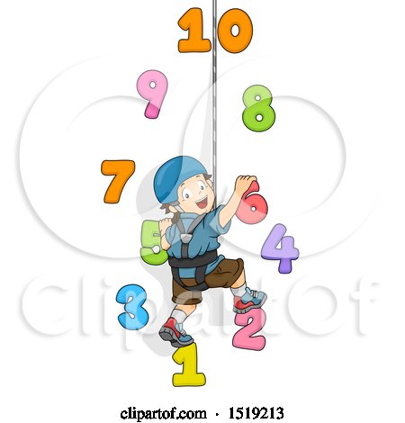 Clipart of a Boy Climbing a Number Wall - Royalty Free Vector Illustration by BNP Design Studio