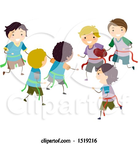 Clipart of a Group of Boys Playing Flag Football - Royalty Free Vector Illustration by BNP Design Studio