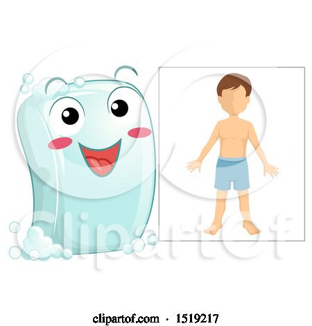 Clipart of a Happy Soap Bar Character by a Boy - Royalty Free Vector Illustration by BNP Design Studio