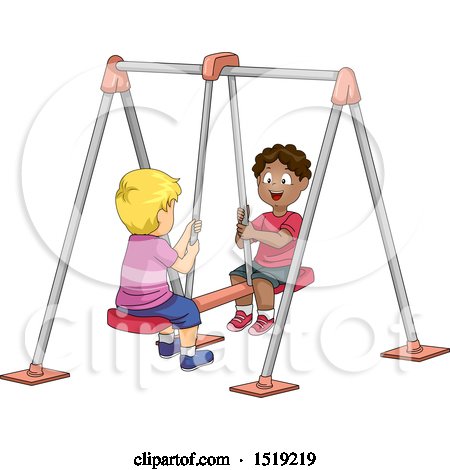 Clipart of Boys Playing on a Double Swing - Royalty Free Vector Illustration by BNP Design Studio