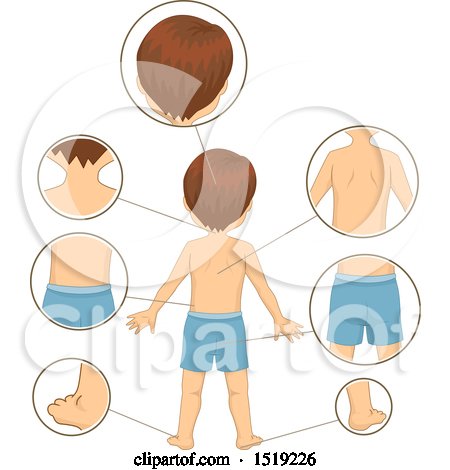 Clipart of a Boy with Close Ups of Rear Body Parts - Royalty Free Vector Illustration by BNP Design Studio
