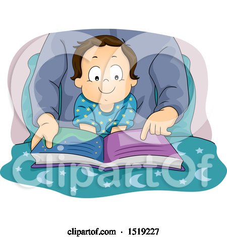 Clipart of a Father Reading a Story to a Happy Baby Boy - Royalty Free Vector Illustration by BNP Design Studio
