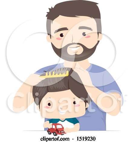 Clipart of a Father Combing His Son's Hair - Royalty Free Vector Illustration by BNP Design Studio