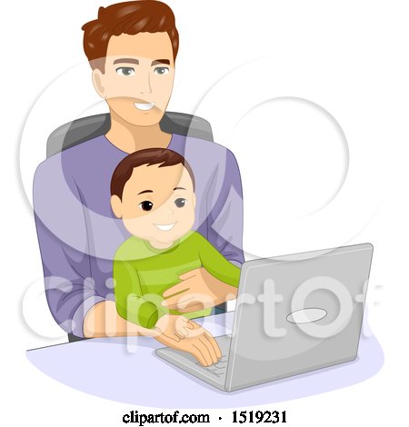 Clipart of a Father and His Son Using a Laptop - Royalty Free Vector Illustration by BNP Design Studio