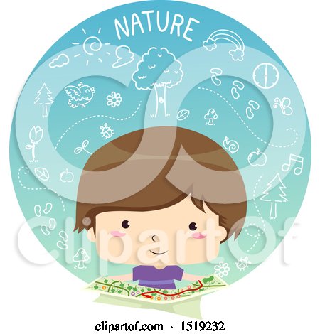 Clipart of a Boy Reading a Map of Parks in a Circle - Royalty Free Vector Illustration by BNP Design Studio