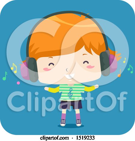 Clipart of a Boy Listening to Music Through Headphones - Royalty Free Vector Illustration by BNP Design Studio