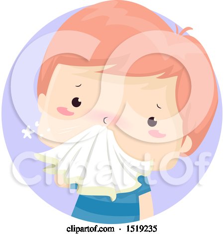 Clipart of a Sick Boy Blowing His Noise - Royalty Free Vector Illustration by BNP Design Studio