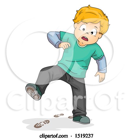 Clipart of a Boy Leaving Prints on the Floor with Dirty Shoes - Royalty Free Vector Illustration by BNP Design Studio