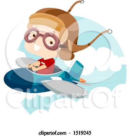 Clipart of a Boy Flying a Plane - Royalty Free Vector Illustration by BNP Design Studio
