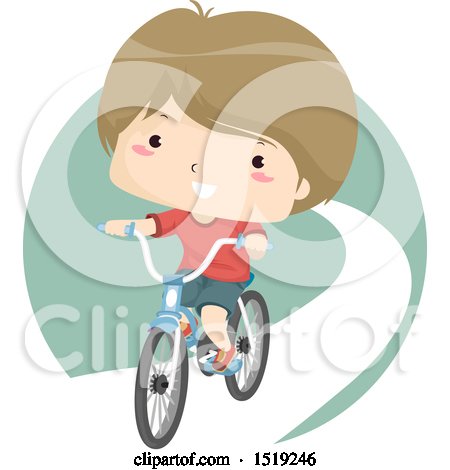 Clipart of a Boy Riding His Bicycle on a Path - Royalty Free Vector Illustration by BNP Design Studio