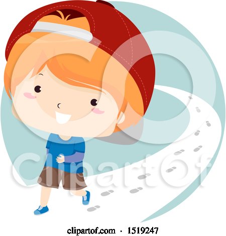 Clipart of a Boy Walking on a Path - Royalty Free Vector Illustration by BNP Design Studio