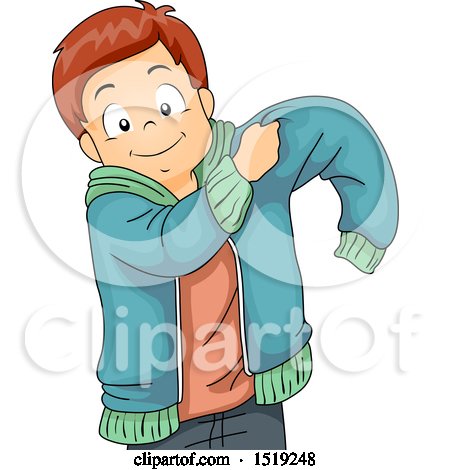 Clipart of a Boy Putting on a Jacket - Royalty Free Vector Illustration by BNP Design Studio