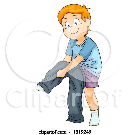 Clipart of a Boy Dressing and Putting on Pants - Royalty Free Vector Illustration by BNP Design Studio