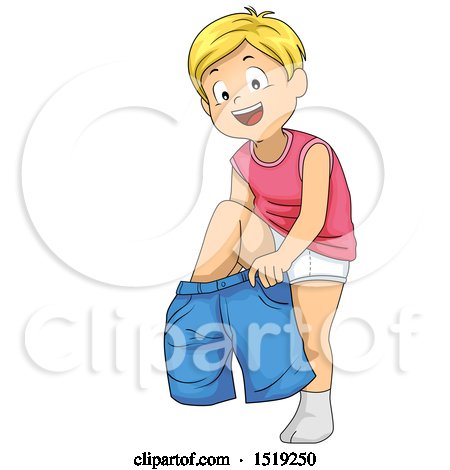 Clipart of a Boy Dressing and Putting on Shorts - Royalty Free Vector Illustration by BNP Design Studio