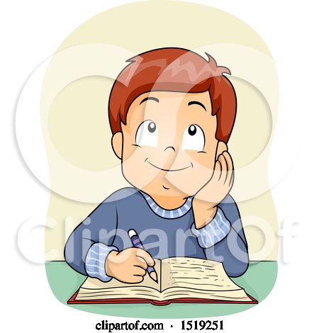 Clipart of a Boy Thinking and Writing - Royalty Free Vector Illustration by BNP Design Studio