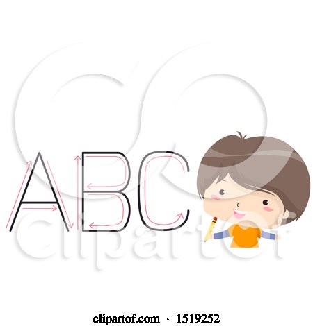 Clipart of a Boy Learning to Write Capital Letters - Royalty Free Vector Illustration by BNP Design Studio