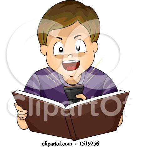 Clipart of a Boy Shining a Flashlight in His Face and Reading a Scary Book - Royalty Free Vector Illustration by BNP Design Studio