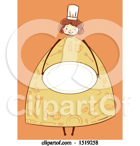 Clipart of a Sketched Chef Girl Holding a Plate - Royalty Free Vector Illustration by BNP Design Studio