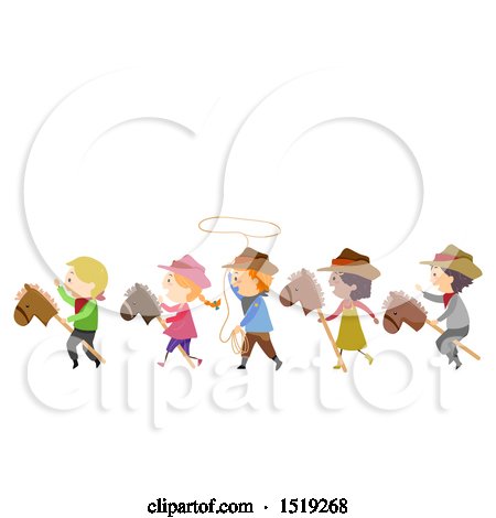 Clipart of a Group of Children Wearing Cowboy Costumes - Royalty Free Vector Illustration by BNP Design Studio