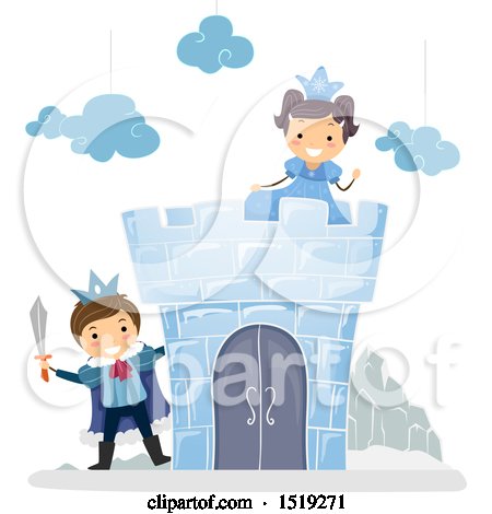 Clipart of a Prince and Princess at an Ice Castle - Royalty Free Vector Illustration by BNP Design Studio
