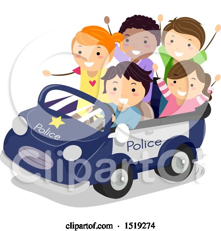 Clipart of a Group of Children Riding in a Police Car - Royalty Free Vector Illustration by BNP Design Studio