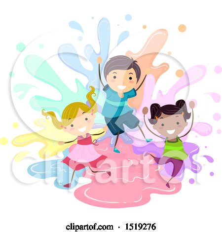 Clipart of a Group of Children Playing in Color Splashes - Royalty Free Vector Illustration by BNP Design Studio
