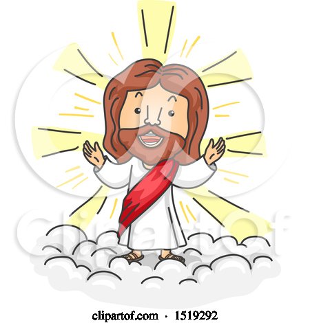 Clipart of a Cartoon Jesus Christ Walking on Clouds - Royalty Free Vector Illustration by BNP Design Studio