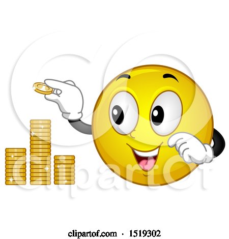 Clipart of a Yellow Smiley Emoji Stacking Coins - Royalty Free Vector Illustration by BNP Design Studio