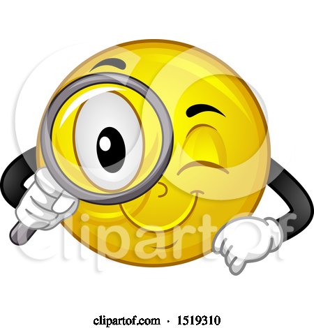 Clipart of a Yellow Smiley Emoji Using a Magnifying Glass - Royalty Free Vector Illustration by BNP Design Studio