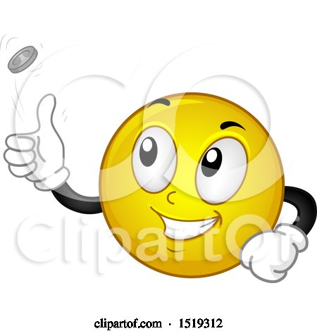 Clipart of a Yellow Smiley Emoji Flipping a Coin - Royalty Free Vector Illustration by BNP Design Studio