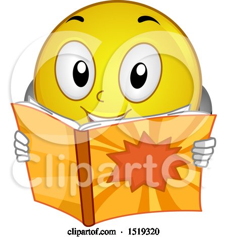 Clipart of a Yellow Smiley Emoji Reading a Comic Book - Royalty Free Vector Illustration by BNP Design Studio