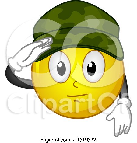 Clipart of a Yellow Smiley Emoji Soldier Saluting - Royalty Free Vector Illustration by BNP Design Studio
