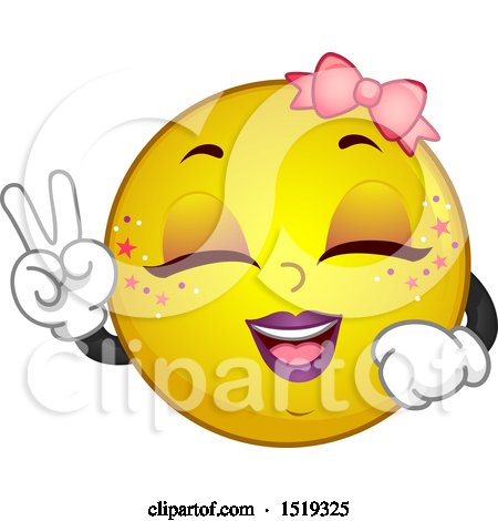 Clipart of a Yellow Smiley Emoji Kpop Girl Gesturing Peace - Royalty Free Vector Illustration by BNP Design Studio