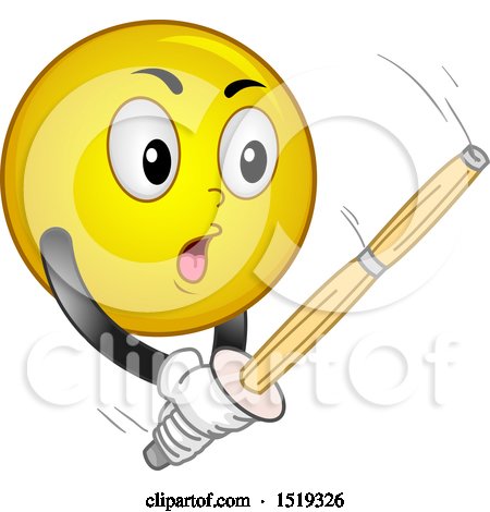 Clipart of a Yellow Smiley Emoji Striking a Krendo Bamboo Sword - Royalty Free Vector Illustration by BNP Design Studio