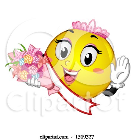 Clipart of a Yellow Smiley Emoji Beauty Queen - Royalty Free Vector Illustration by BNP Design Studio