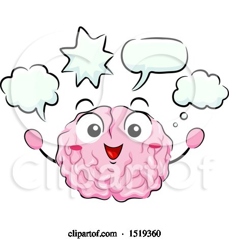 Clipart of a Brain Character with Speech and Thought Bubbles - Royalty Free Vector Illustration by BNP Design Studio