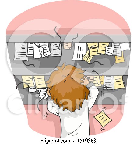 Clipart of a Stressed Man with Excess Incoming Orders - Royalty Free Vector Illustration by BNP Design Studio