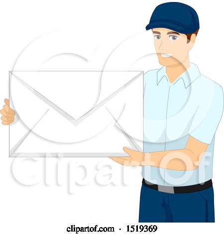 Clipart of a Happy Mail Man Holding a Giant Envelope - Royalty Free Vector Illustration by BNP Design Studio