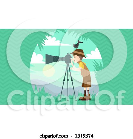 Clipart of a Wildlife Photographer with a Bird on His Head - Royalty Free Vector Illustration by BNP Design Studio