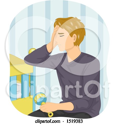Clipart of a Tired Father Sitting by a Baby Crib - Royalty Free Vector Illustration by BNP Design Studio