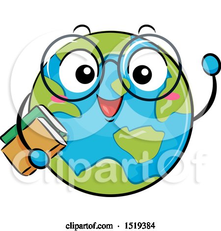 Clipart of a Globe Character Waving and Holding Books - Royalty Free Vector Illustration by BNP Design Studio