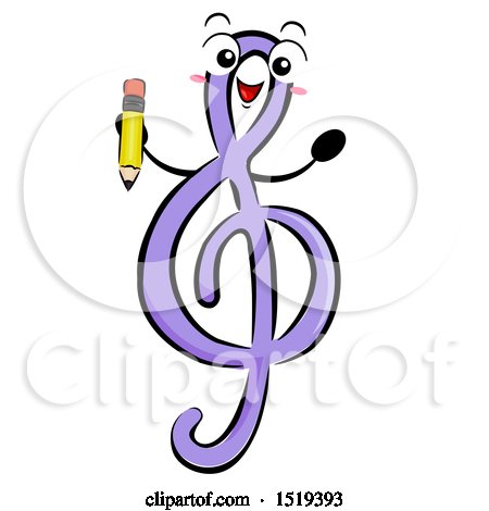 Clipart of a GClef Music Character Holding a Pencil - Royalty Free Vector Illustration by BNP Design Studio