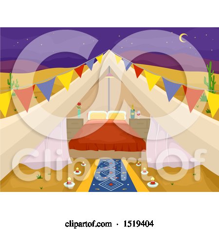 Clipart of a Desert Glamping Tent with a Bed - Royalty Free Vector Illustration by BNP Design Studio