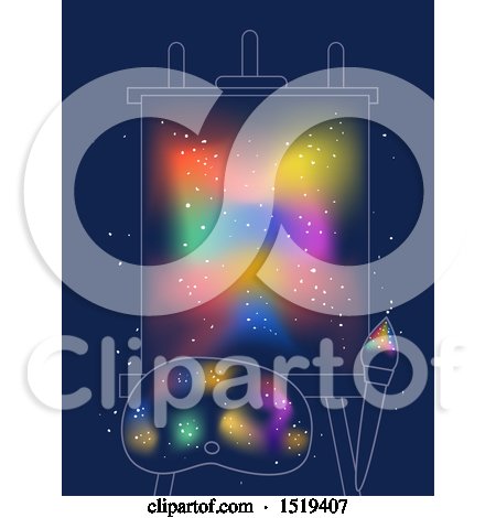 Clipart of a Colorful Artist Palette, Paintbrush and Canvas on Easel - Royalty Free Vector Illustration by BNP Design Studio
