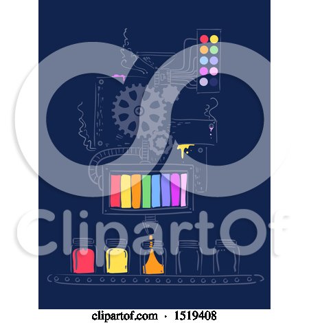 Clipart of a Factory Machine Pouring Different Colors from the Rainbow to a Jar - Royalty Free Vector Illustration by BNP Design Studio
