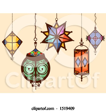 Clipart of Hanging Moroccan Geometric Lamps - Royalty Free Vector Illustration by BNP Design Studio