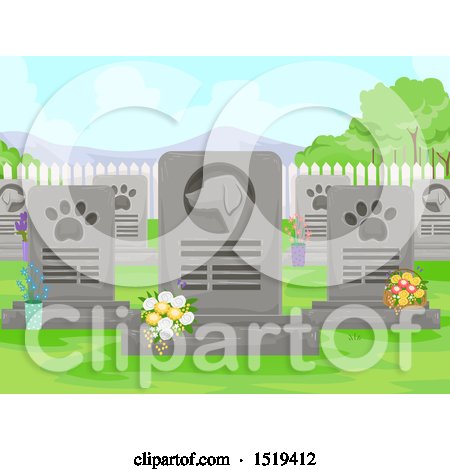 Clipart of a Dog Cemetery with Flowers and Tombstones - Royalty Free Vector Illustration by BNP Design Studio