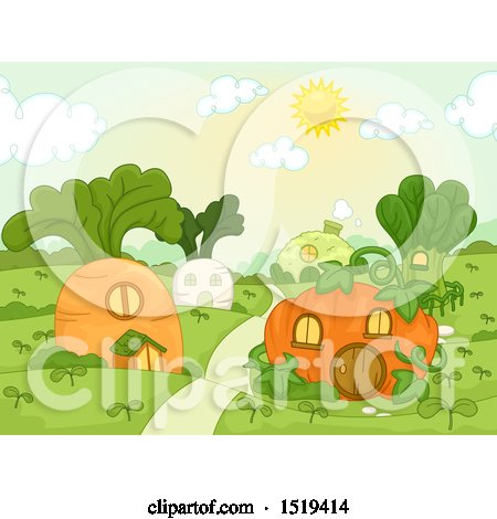 Clipart of a Town with Vegetable Houses - Royalty Free Vector Illustration by BNP Design Studio