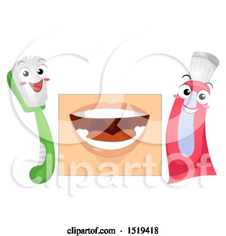 Clipart of a Mouth with a Toothbrush and Paste - Royalty Free Vector Illustration by BNP Design Studio